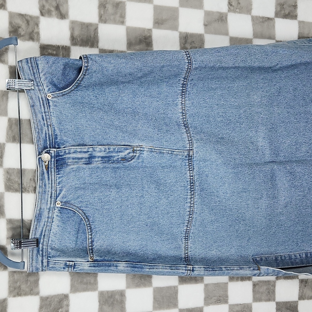 Newport News Long jean skirt side slits Jeanology denim 12 1990 - Picture 2 of 6